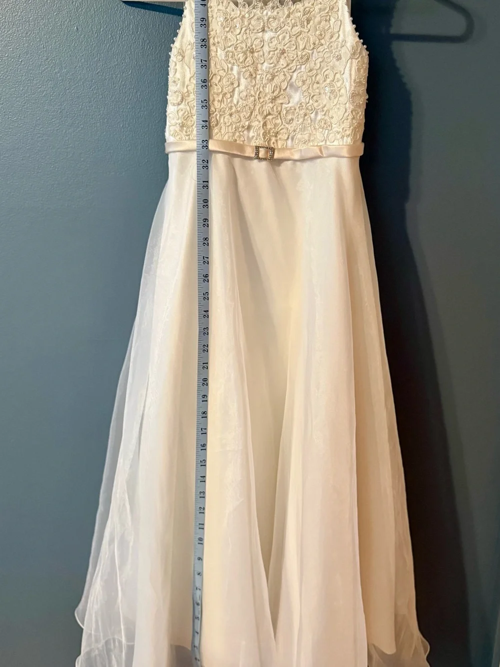 Flower Girl Dress Midi David’s Bridal Sz 7 Ivory Lace Bodice Toile & Satin Skirt - Picture 5 of 6